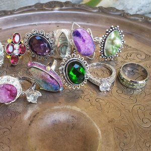 Make offer WHOLESALE 16 Solitaire Druzy Amber Sterling Silver Ring Lot bundle